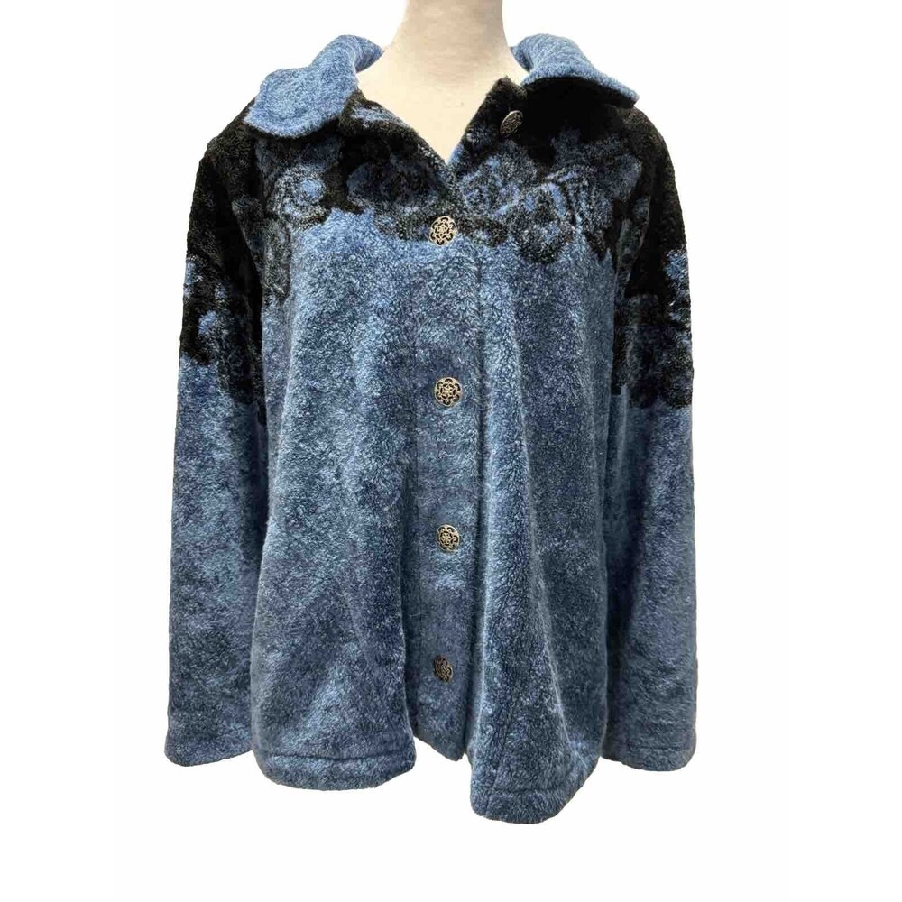 VINTAGE Country Clothing Co Jacket Sherpa Womens Large Blue Black Button Down